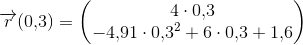 \overrightarrow{r}(0{,}3)=\begin{pmatrix} 4\cdot 0{,}3\\-4{,} 91\cdot 0{,}3^2+6\cdot 0{,}3+1{,}6 \end{pmatrix}