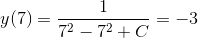 y(7)=\frac{1}{7^2-7^2+C}=-3