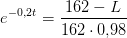 e^{-0{,}2t} =\frac{162-L}{162\cdot 0{,}98}