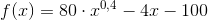 f(x)=80\cdot x^{0,4}-4x-100