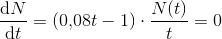 \frac{\mathrm{d} N}{\mathrm{d} t}= (0{,}08t-1)\cdot\frac{ N(t)}{t}=0