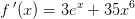 f{\, }'(x)=3e^x+35x^6