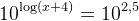 10^{\log(x+4)}=10^{2,5}