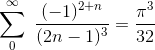 \sum_{0}^{\infty}\ \frac{(-1)^{2+n}}{(2n-1)^3}= \frac{\pi^3}{32}