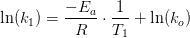 \ln(k_1)=\frac{-E_a}{R}\cdot \frac{1}{T_1}+\ln(k_o)