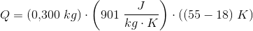 Q=(0{,}300\; kg)\cdot \left ( 901\; \frac{J}{kg\cdot K} \right )\cdot ((55-18)\; K)