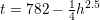 \small t=782-\tfrac{1}{4}h^{2{.}5}