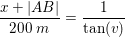 \small \frac{x+\left | AB \right |}{200\; m}=\frac{1}{\tan(v)}