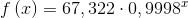 f\left ( x \right )=67,322\cdot0,9998^{x}