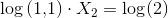 \log\left ( 1{,}1 \right )\cdot X_2=\log(2)