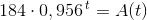184\cdot 0{,956}^{\, t}=A(t)