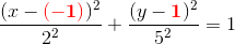 \frac{(x-\mathbf{\color{Red} (-1)})^2}{2^2}+\frac{(y-\mathbf{\color{Red} 1})^2}{5^2}=1