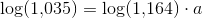 \log(1{,}035)=\log(1{,}164)\cdot a