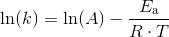 \ln (k) = \ln (A) -\frac{E_{\mathrm{a}}}{R \cdot T}