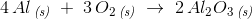 4\, Al\, _{\textit{(s)}}\; +\; 3\, O_2\, _{\textit{(s)}}\; \rightarrow \; 2\, Al_2O_3\, _{\textit{(s)}}