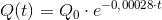Q(t)=Q_0\cdot e^{-0{,}00028\cdot t}