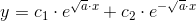 y=c_1\cdot e^{\sqrt{a}\cdot x}+c_2\cdot e^{-\sqrt{a}\cdot x}