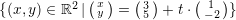 \small \{(x,y)\in\mathbb{R}^2\, |\,\bigl(\begin{smallmatrix} x\\y \end{smallmatrix}\bigr)= \bigl(\begin{smallmatrix} 3\\5 \end{smallmatrix}\bigr)+t\cdot \bigl(\begin{smallmatrix} 1\\-2 \end{smallmatrix}\bigr)\}