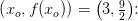 \left ( x_o,f(x_o) \right )=\left ( 3,\tfrac{9}{2}\right )\! \! :