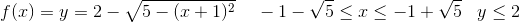 f(x)=y=2-\sqrt{5-(x+1)^2}\; \; \; \; -1-\sqrt{5}\leq x \leq-1+\sqrt{5}\; \; \; y\leq 2