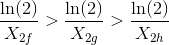 \frac{\ln({2})}{X_{2f}}>\frac{\ln({2})}{X_{2g}}>\frac{\ln({2})}{X_{2h}}