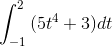\int_{-1}^2{(5t^4+3) dt}