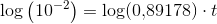 \log\left(10^{-2}\right)=\log(0{,}89178)\cdot t