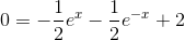 0=-\frac{1}{2}e^{x}-\frac{1}{2}e^{-x}+2