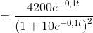 =\frac{4200e^{-0,1t} }{\left ( 1+10e^{-0,1t} \right )^2}