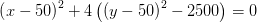 \left ( x-50 \right )^2+4\left ( \left ( y-50 \right )^2-2500 \right )=0