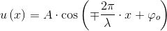 u\left ( x \right )=A\cdot \cos\left ( \mp \frac{2\pi }{\lambda}\cdot x+\varphi _o \right )