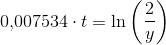 0{,}007534\cdot t=\ln\left (\frac{2}{y} \right )