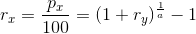 r_x=\frac{p_x}{100}=(1+r_y)^{\frac{1}{a}}-1