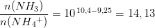 \frac{n(NH_3)}{n(NH{_{4}}^{+})}=10^{\, 10,4-9,25}=14,13