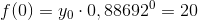 f(0)=y_0\cdot 0,88692^0=20