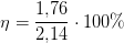 \eta =\frac{1{,}76}{2{,}14}\cdot 100\%