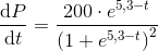 \frac{\mathrm{d} P}{\mathrm{d} t}=\frac{200\cdot e^{5,3-t}}{\left ( 1+e^{5,3-t} \right )^2}