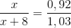 \frac{x}{x+8}=\frac{0,92}{1,03}