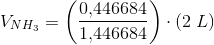 V_{NH_3}=\left (\frac{0{,}446684}{1{,}446684} \right )\cdot (2\; L)