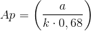 Ap = \left (\frac{a}{k\cdot 0,68} \right )