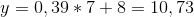 y = 0,39*7+8=10,73