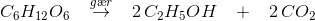 C_6H_{12}O_6\; \; \; \overset{g\ae r}{\rightarrow}\; \; \; 2\, C_2H_5OH\; \; \; +\; \; \; 2\, CO_2