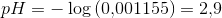 pH=-\log\left (0{,}001155 \right )=2{,}9