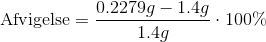 \text{Afvigelse}=\frac{0.2279g-1.4g}{1.4g}\cdot 100\%