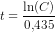 t=\frac{\ln(C)}{0{,}435}