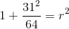 1+\frac{31^2}{64}=r^2