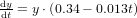 \small \frac{\mathrm{d} y}{\mathrm{d} t}=y\cdot \left ( 0{.}34-0{.}013t \right )