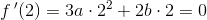 f{\, }'(2)=3a\cdot 2^2+2b\cdot 2=0