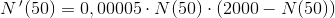 N{\, }'(50)=0,00005\cdot N(50)\cdot (2000-N(50))