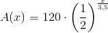 A(x)=120\cdot \left ( \frac{1}{2} \right )^{\frac{x}{3{,}5}}